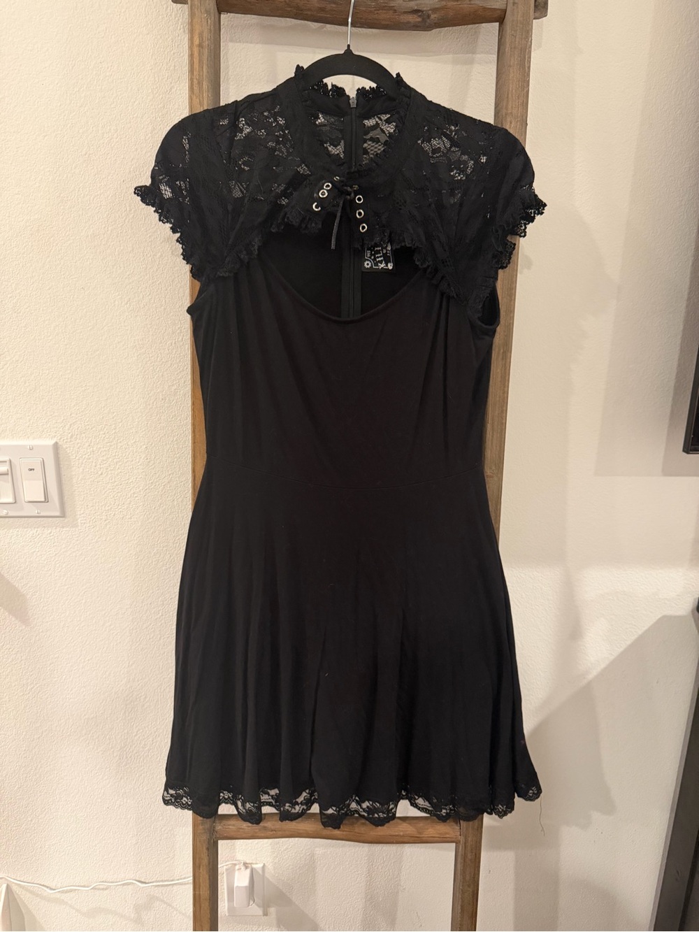 Killstar Black Lace-Trim Chemise with High Lace Collar